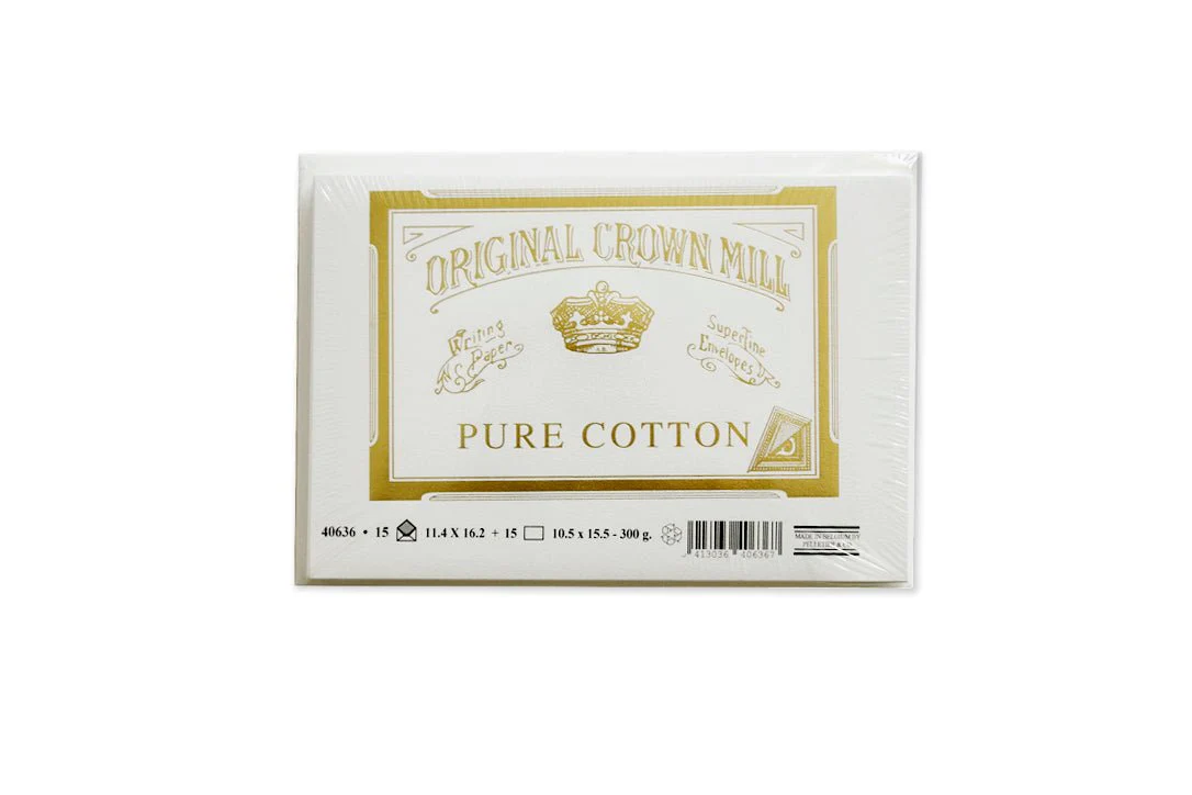 15 cartes et enveloppes ORIGINAL CROWN MILL Pure Cotton - C6 - Blanc