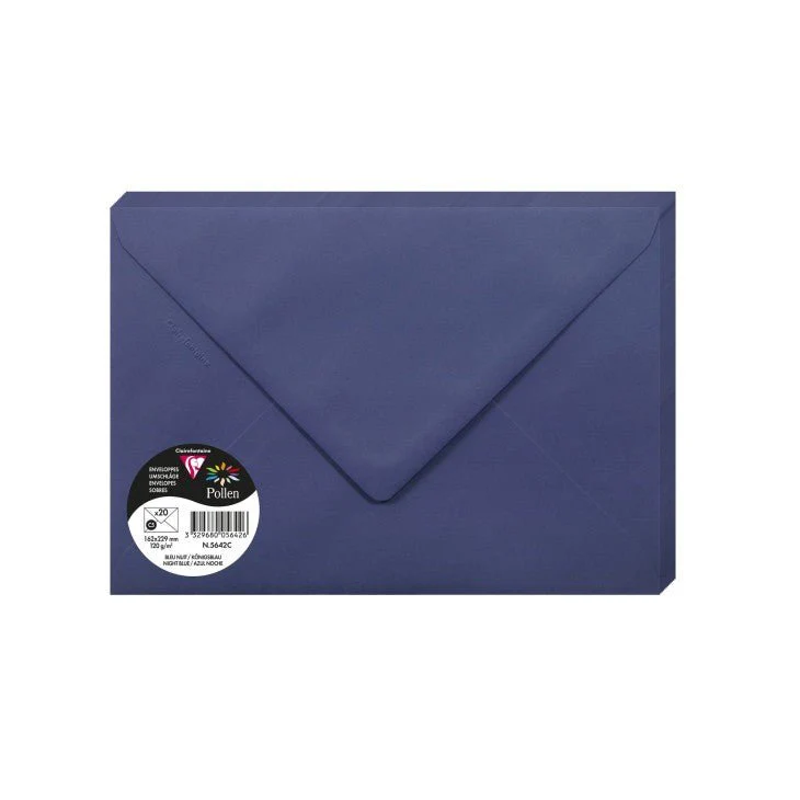 20 enveloppes CLAIREFONTAINE Pollen - C5 (162 x 229 mm) - 120 g/m² - Bleu nuit