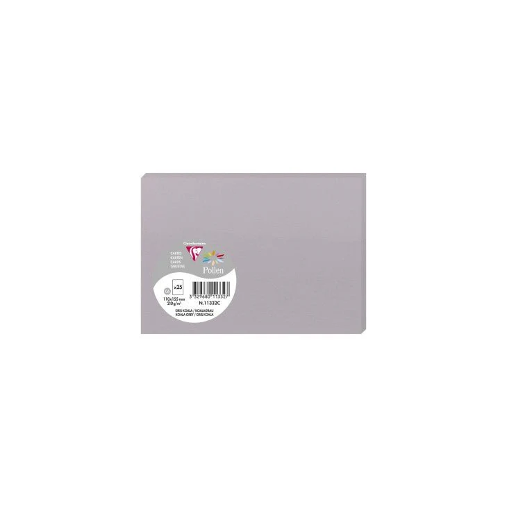 25 cartes CLAIREFONTAINE Pollen - 110 x 155 mm - 210 g/m² - Gris koala