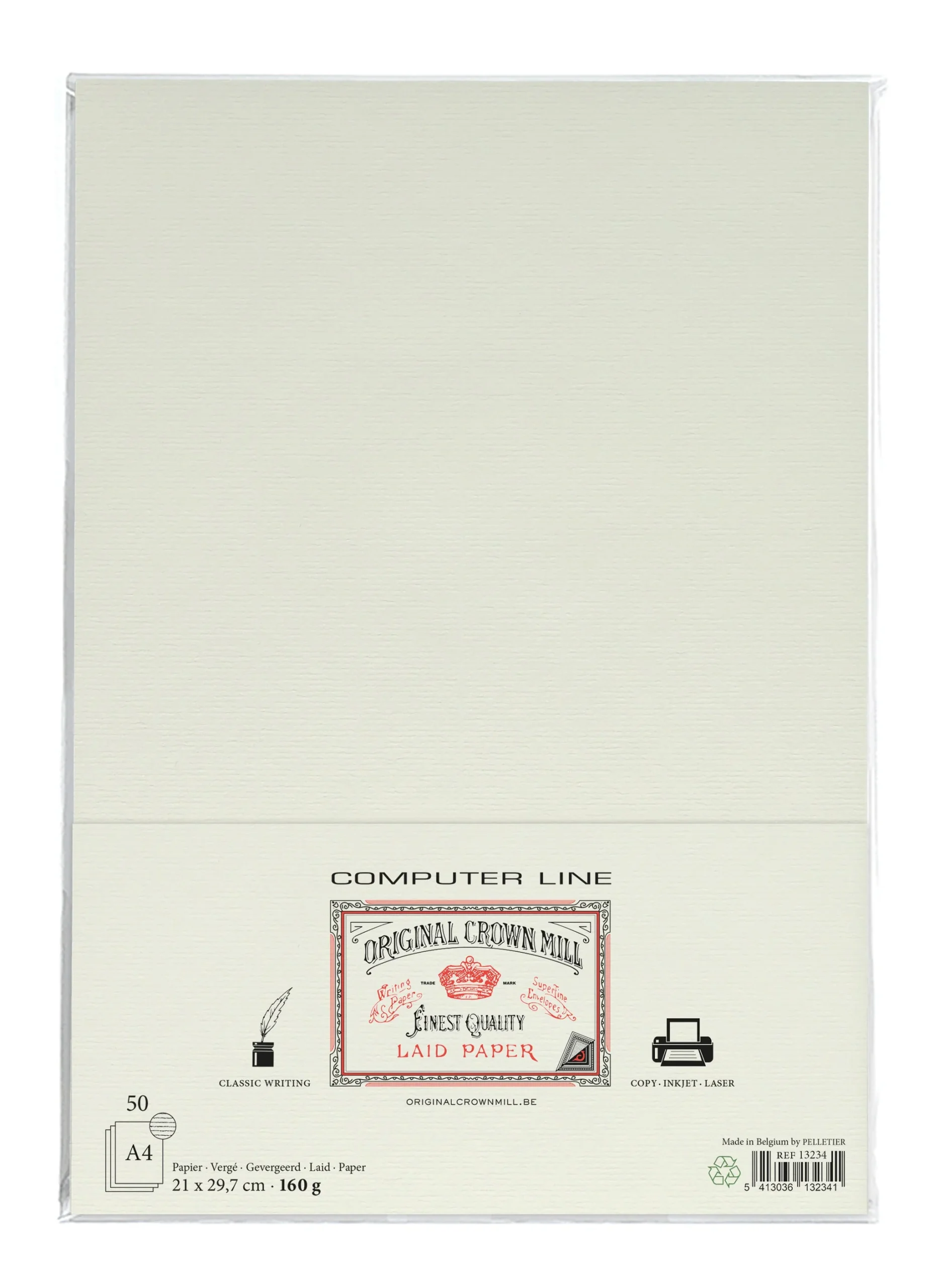 50 feuilles ORIGINAL CROWN MILL Papier Vergé - A4 - 160 g/m² - Crème