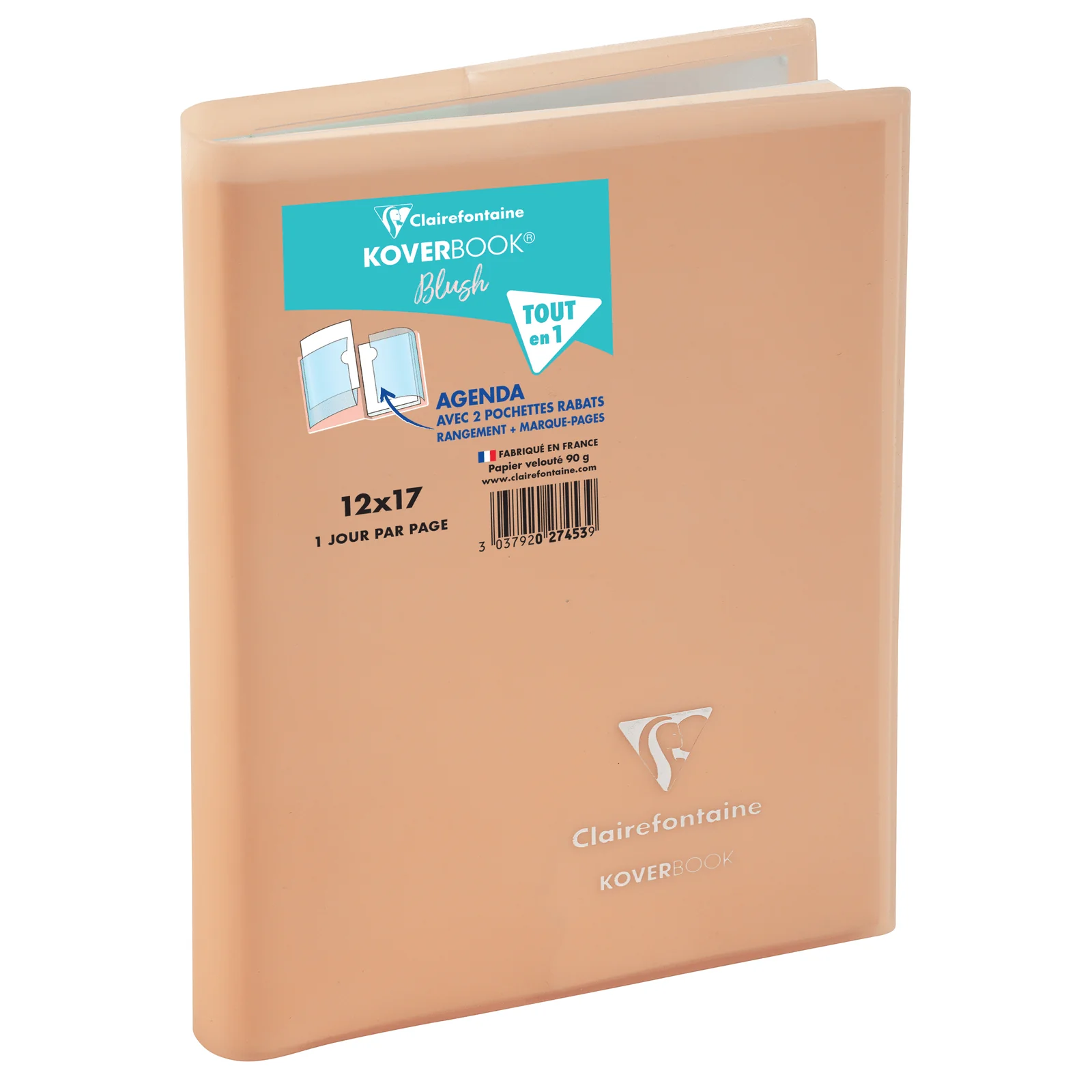 Agenda 2025-2026 CLAIREFONTAINE Forum Color - 12 x 17 cm - 1 jour par page - Orientation horizontale - Koverbook Blush orange